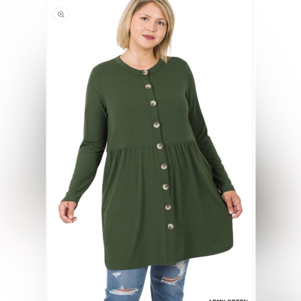 Zenana Plus‎ Shirred Waist Buttoned Cardigan 1x